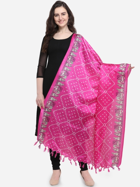 

Satrani Pink & White Bandhani Print Dupatta