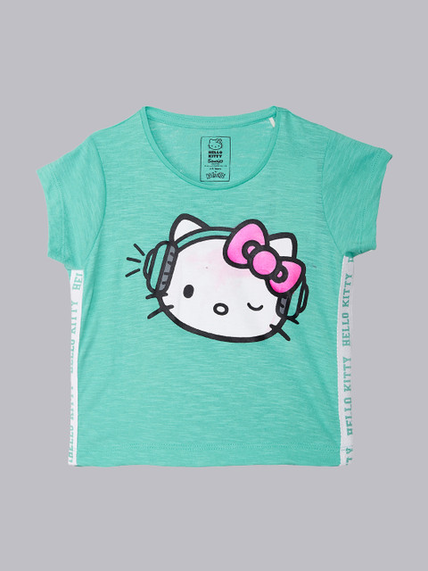 

Kids Ville Girls Red Hello Kitty Printed Round Neck Half Sleeve T-shirt, Sea green