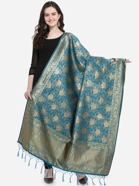 

Satrani Teal Blue & Golden Woven Design Dupatta