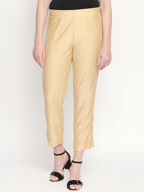 

RANGMANCH BY PANTALOONS Women Gold-Toned Regular Fit Solid Regular Trousers