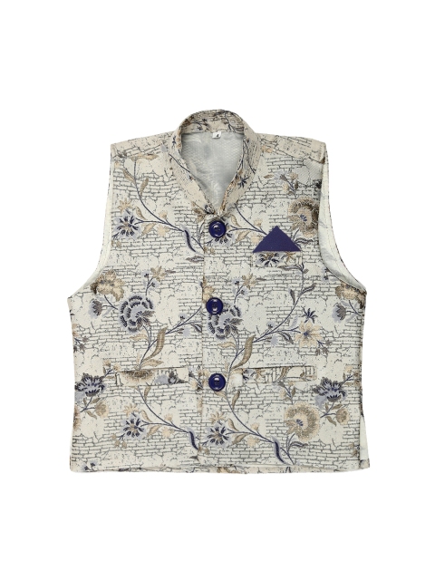 

Kidling Boys Blue & Grey Printed Nehru Jacket
