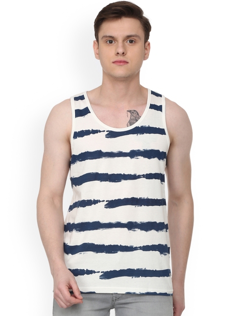 

People Men White Striped Scoop Neck T-shirt