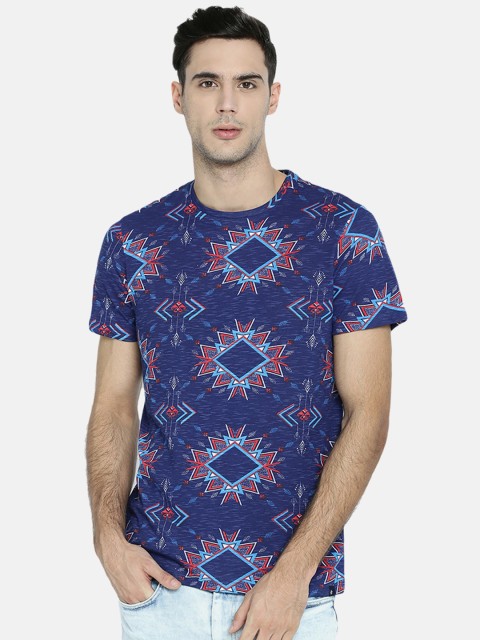 

Breakbounce Men Blue Printed Round Neck T-shirt
