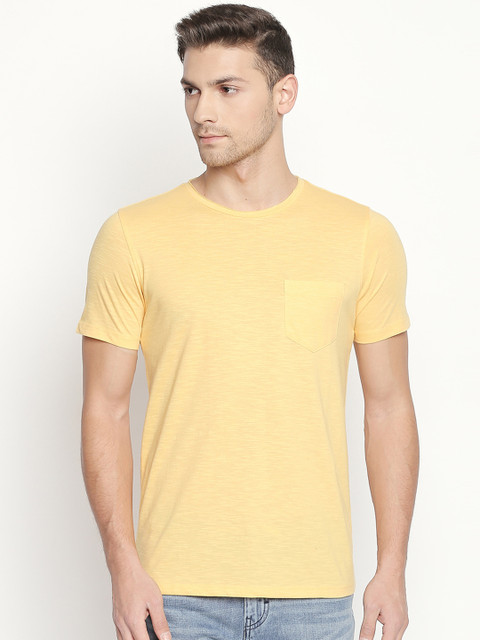 

Urban Ranger by pantaloons Men Yellow Solid Round Neck T-shirt