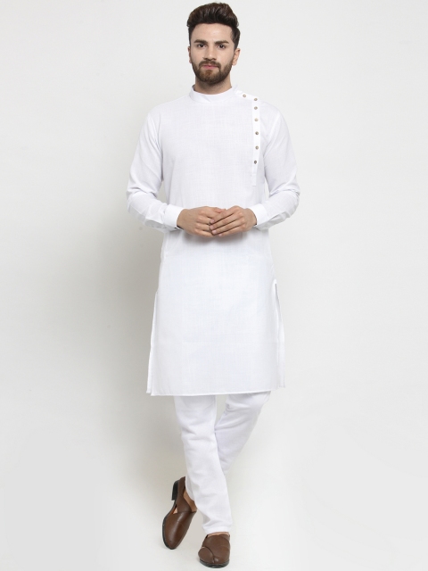 

TREEMODA Men White Solid Linen Kurta with Pyjamas