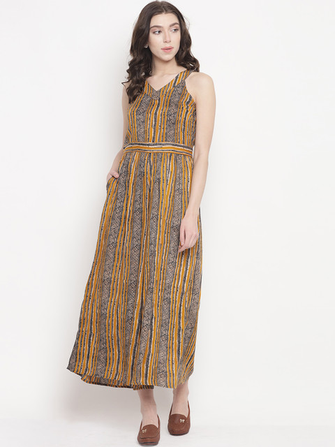 

Abiti Bella Mustard Yellow & Grey Striped Basic Jumpsuit