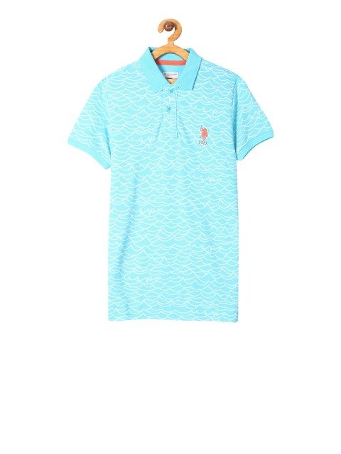 

U.S. Polo Assn. Kids Boys Turquoise Blue Printed Polo Collar T-shirt