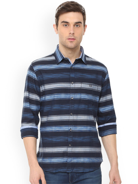 

Van Heusen Sport Men Navy Blue & Off-White Slim Fit Striped Casual Shirt