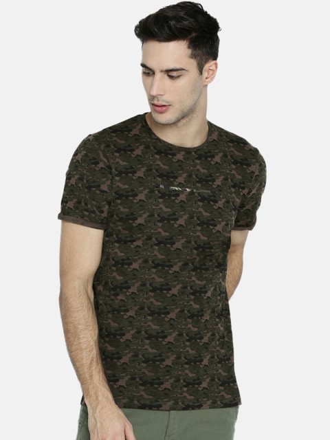 

Breakbounce Men Olive Green Printed Round Neck T-shirt