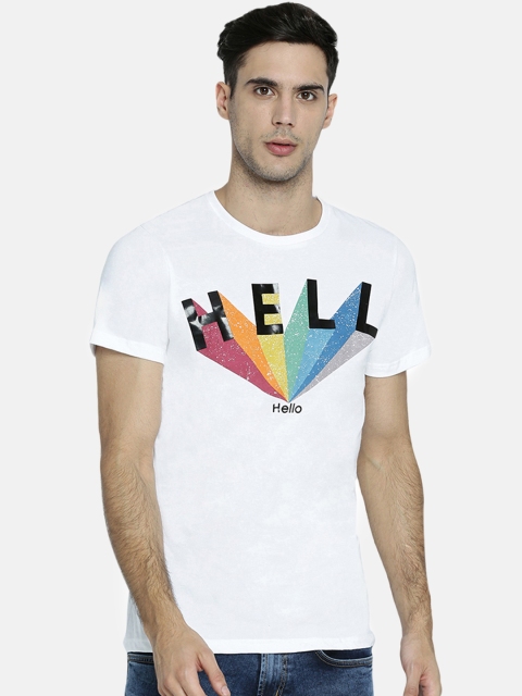 

Breakbounce Men White Printed Round Neck T-shirt