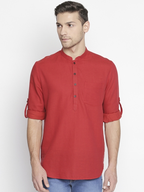 

indus route by Pantaloons Men Red Solid Straight Kurta
