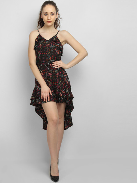 

LA LOFT Women Black Printed Fit and Flare Dress