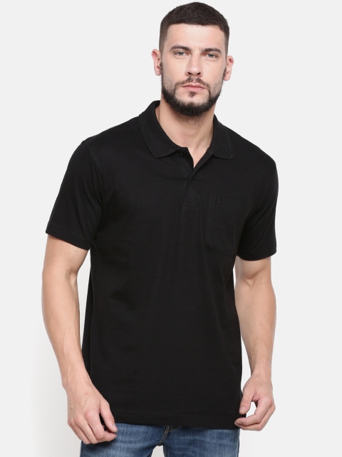

RAMRAJ COTTON Men Black Solid Polo Collar T-shirt