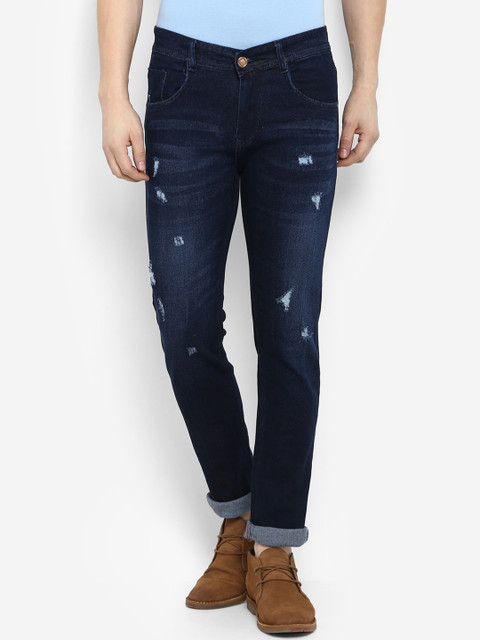 

Routeen Men Blue Slim Fit Mid-Rise Mildly Distressed Stretchable Jeans