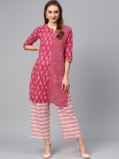 

Juniper Women Fuchsia Printed Straight Kurta