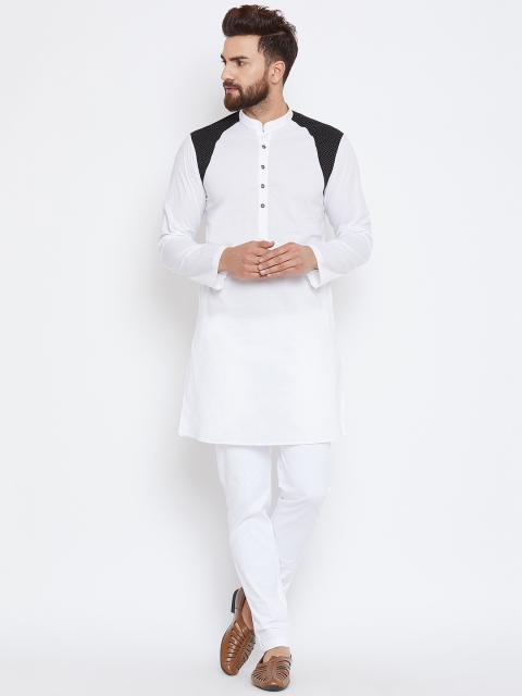 

See Designs Men White & Black Colourblocked Straight Kurta