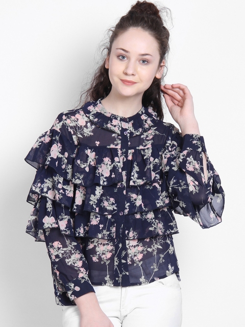 

LA LOFT Women Navy Blue Regular Fit Printed Casual Shirt