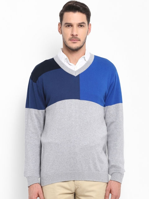 

ColorPlus Men Grey & Blue Colourblocked Sweater