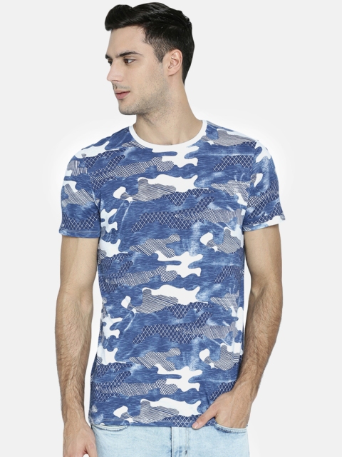 

Breakbounce Men Blue Printed Round Neck T-shirt