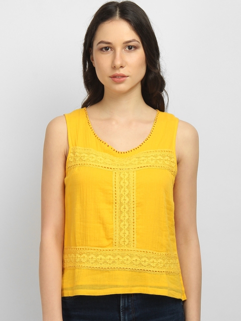 

LA LOFT Women Yellow Self Design A-Line Pure Cotton Top