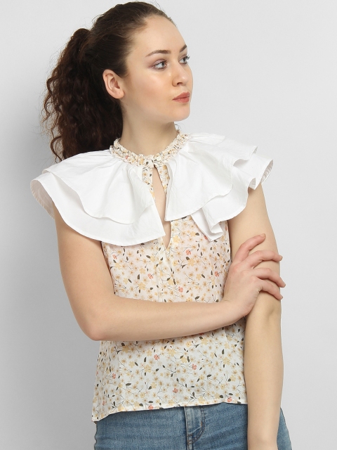 

LA LOFT Women White & Beige Printed Top