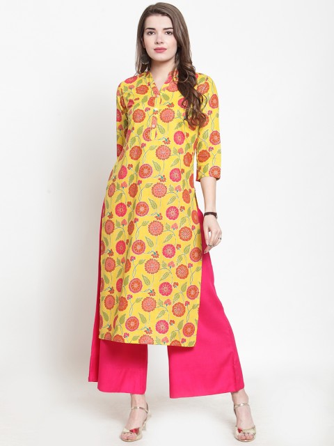 

Varanga Women Yellow & Pink Printed Kurta with Palazzos
