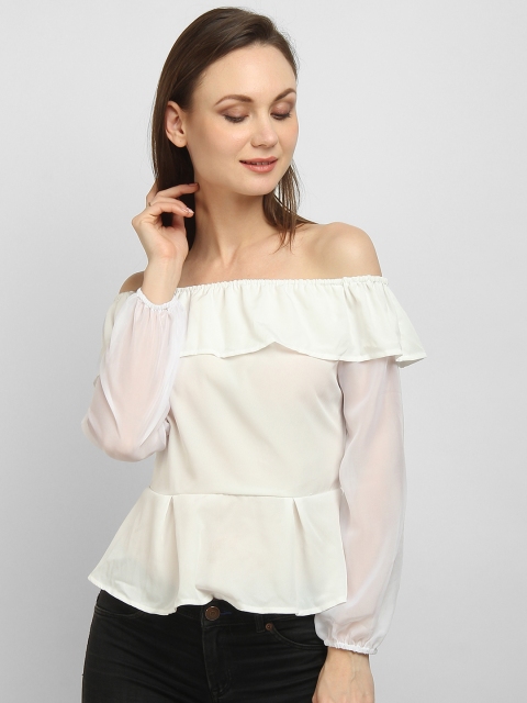 

LA LOFT Women White Solid Bardot Top