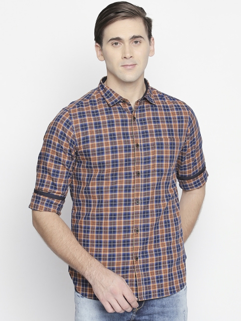 

BYFORD by Pantaloons Men Navy Blue & Orange Slim Fit Checked Casual Shirt