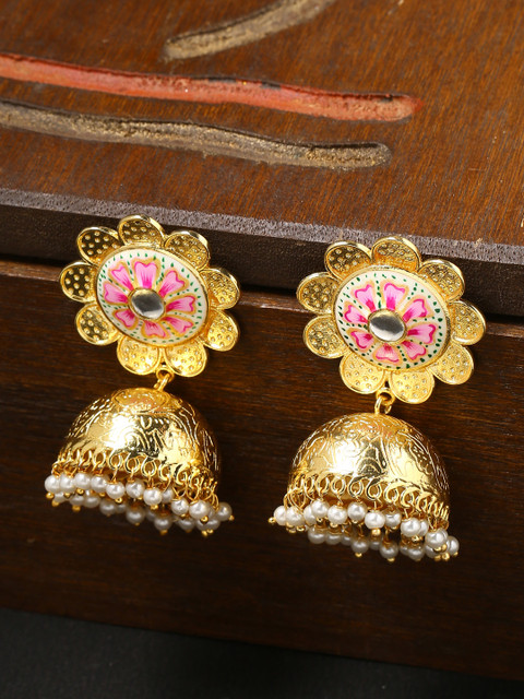 

Tistabene Gold-Toned & White Floral Jhumkas