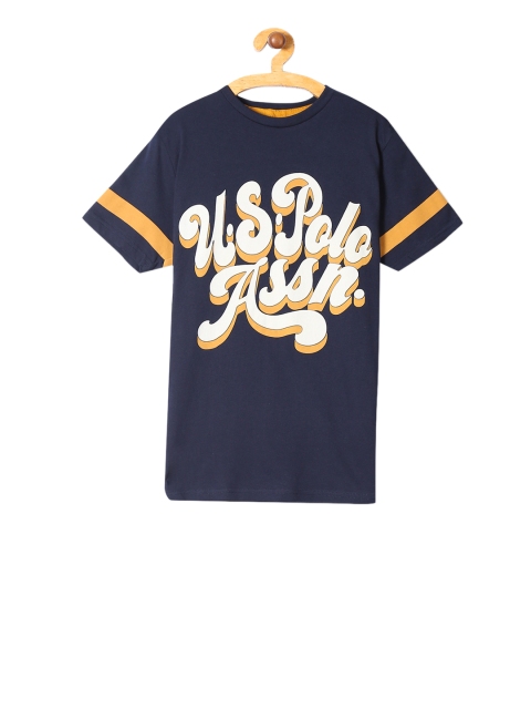 

U.S. Polo Assn. Kids Boys Navy Blue Printed Round Neck Pure Cotton T-shirt