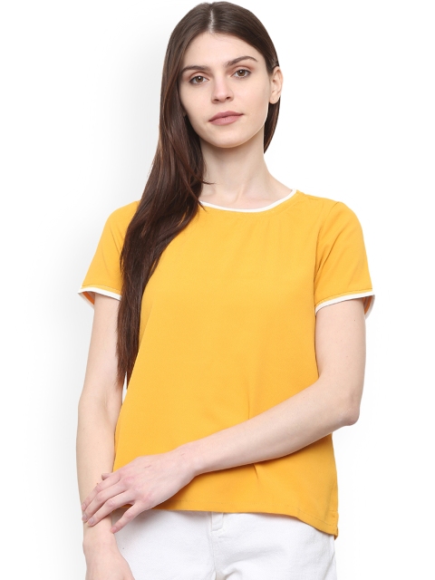 

People Women Yellow Solid Round Neck T-shirt