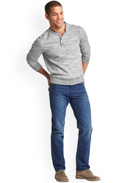 

GAP Men Grey Heathered Henley Sweatshirt