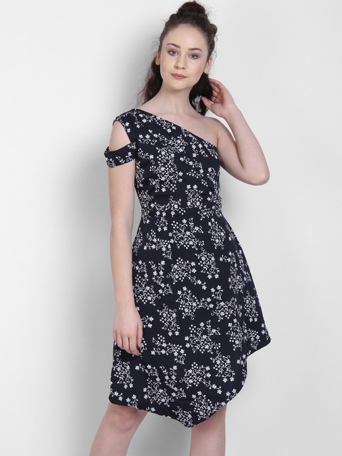 

LA LOFT Women Blue Printed Fit and Flare Dress