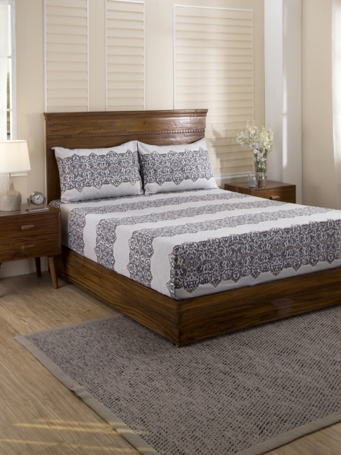

MASPAR Grey Abstract 210 TC Cotton 1 King Bedsheet with 2 Pillow Covers