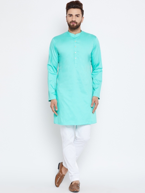 

See Designs Men Sea Green & White Solid Kurta with Trousers