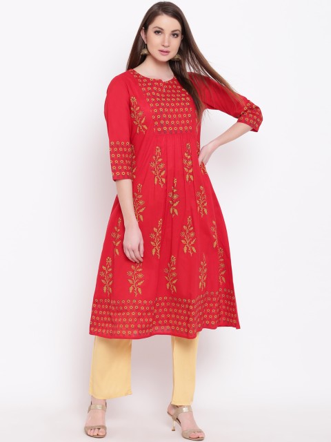 

Shakumbhari Women Red Printed Anarkali Kurta