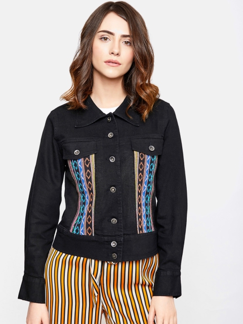 

VividArtsy Women Black Solid Denim Jacket