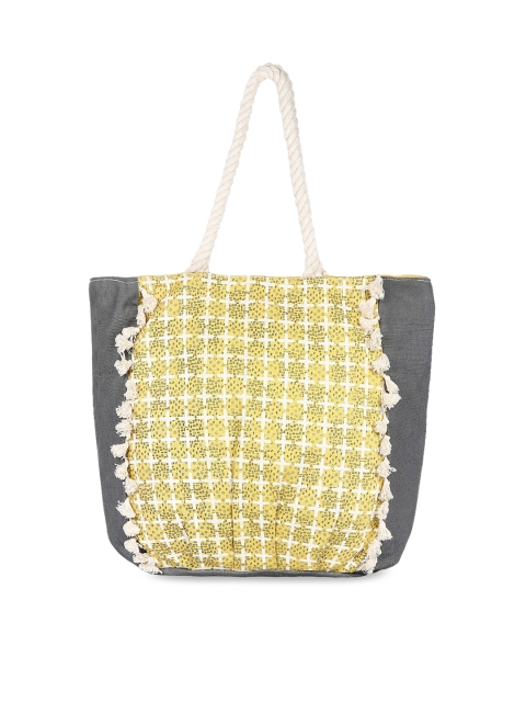 

Pick Pocket Yellow & Grey Printed Tote Bag