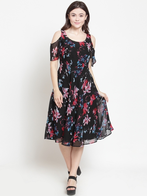 

Just Wow Women Black Printed Fit and Flare Dress