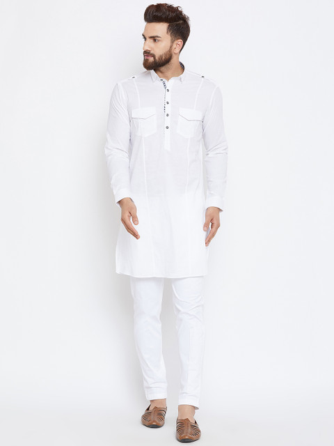 

See Designs Men White Solid Straight Kurta