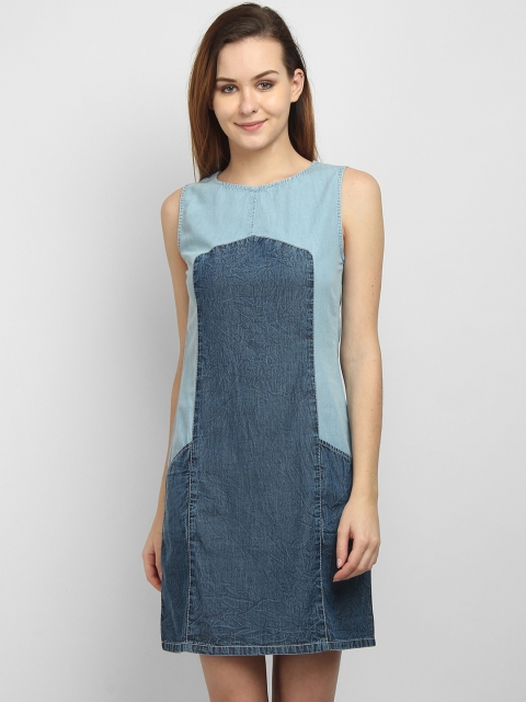 

LA LOFT Women Blue Colourblocked Denim Sheath Dress