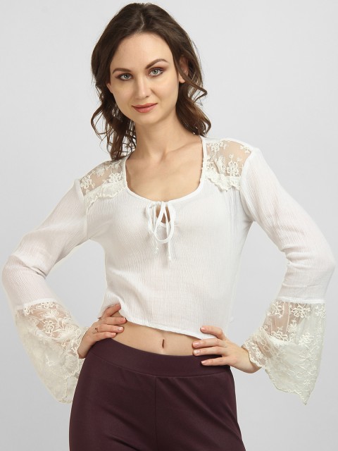 

LA LOFT Women White Solid Crop Top