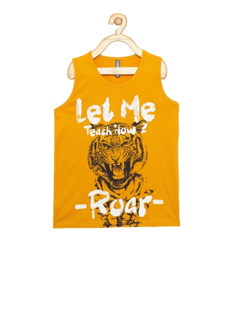 

Maniac Boys Yellow Printed Round Neck T-shirt