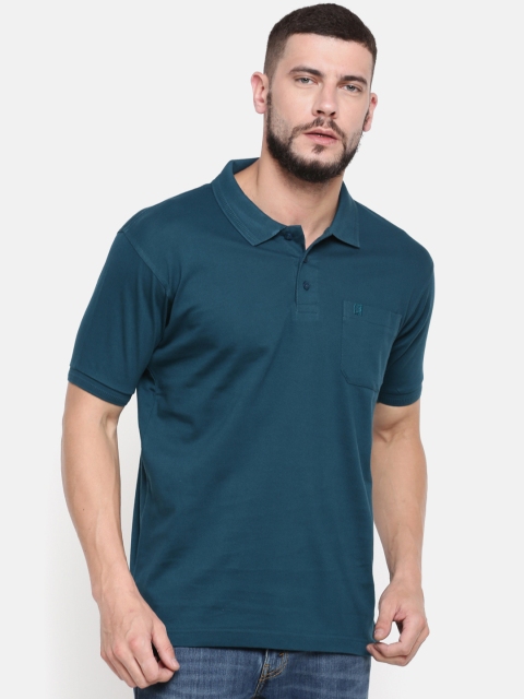 

RAMRAJ COTTON Men Blue Solid Polo Collar T-shirt