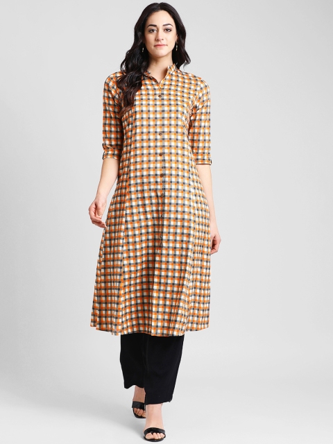 

Azira Women White & Orange Checked A-Line Kurta
