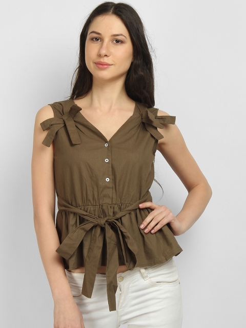 

LA LOFT Women Olive Green Solid Peplum Top
