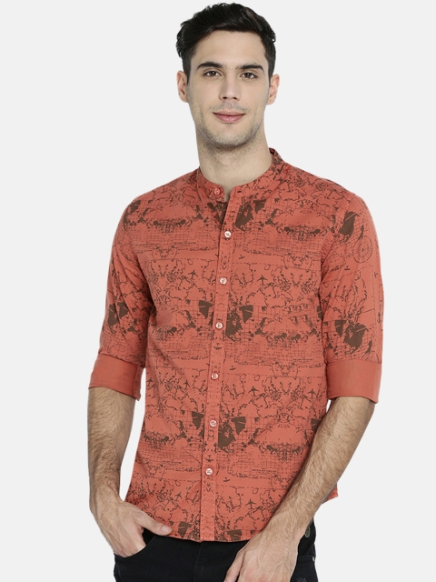 

Breakbounce Men Orange Slim Fit Printed Casual Shirt
