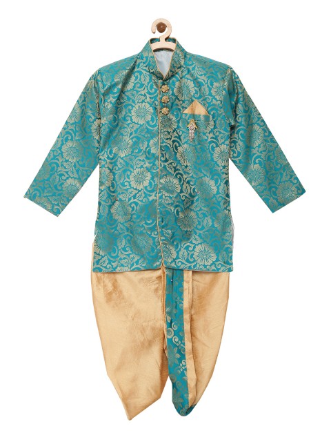 

Kidling Boys Green & Gold-Coloured Sherwani with Dhoti
