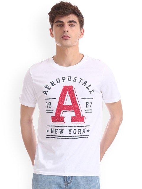 

Aeropostale Men White Printed Round Neck Pure Cotton T-shirt
