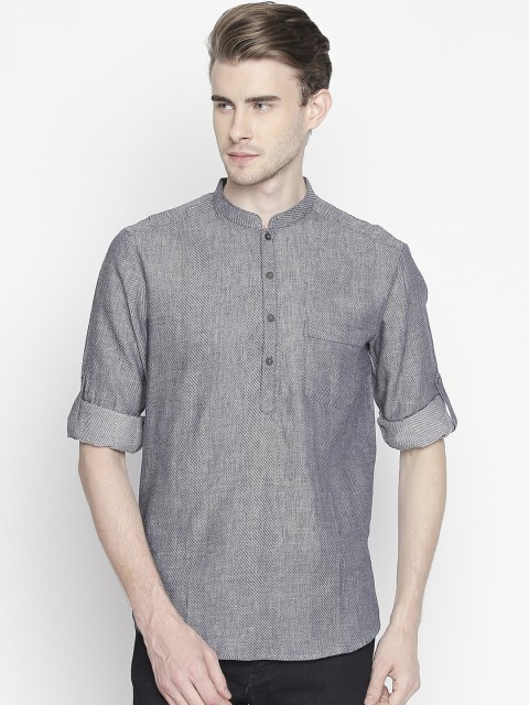 

indus route by Pantaloons Men Blue Woven Design Straight Kurta